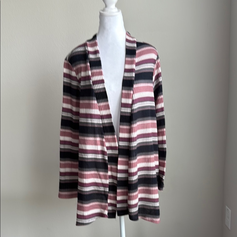 Cure women’s waffle knit,striped open cardigan sweater